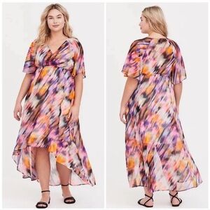 Torrid Multicolor Watercolor Hi Low Maxi Chiffon Dress Sz 2 2X